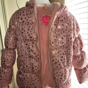 Blush Foil Cheetah Puffer Coat with detachable hood